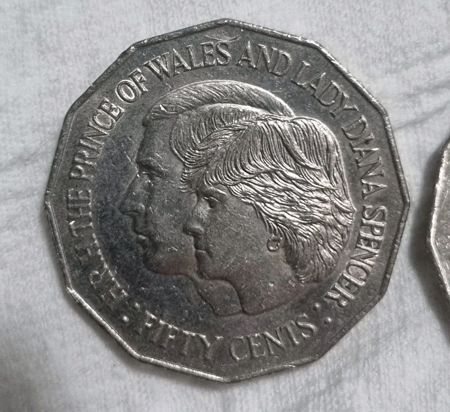 1 x 1988 50 Cent Bicentenary Coin + 1 x 1981 Prince Charles & Princes Diana 