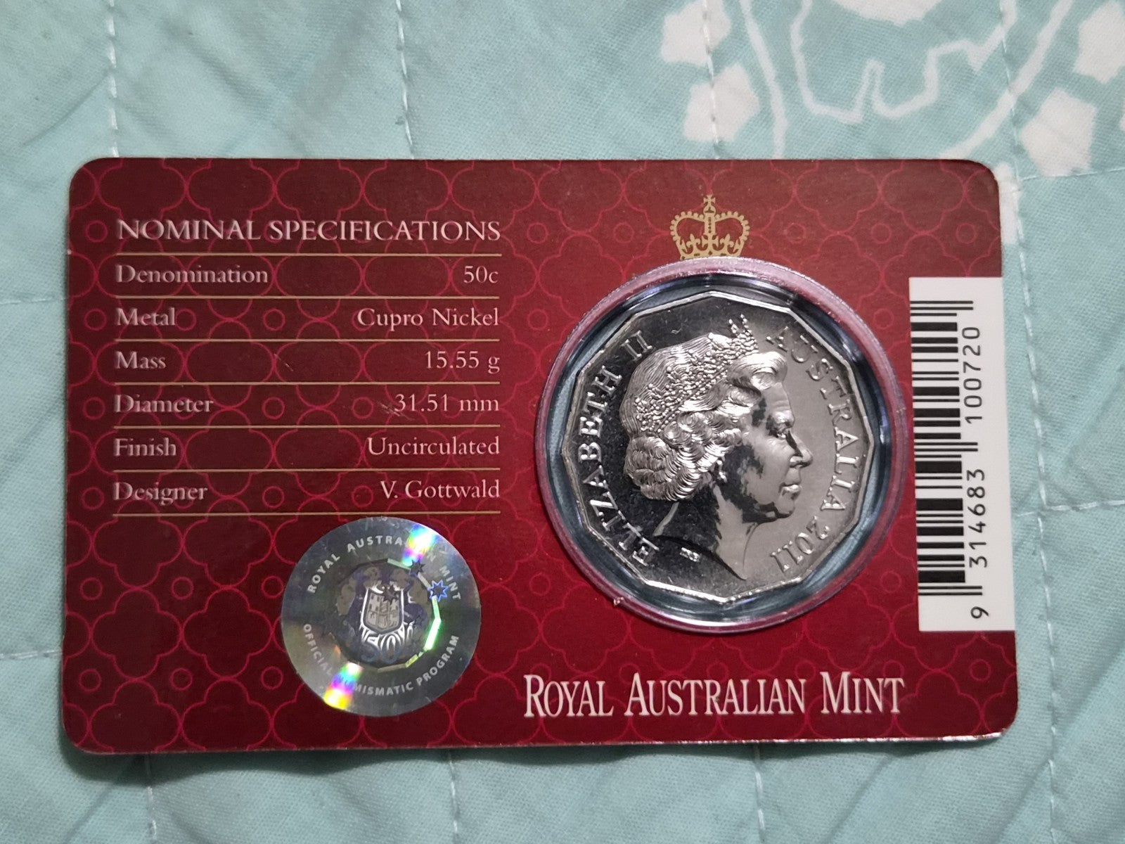 2011 Royal Wedding 50 Cent Uncirculated Coin Prince William + Catherine - RAM