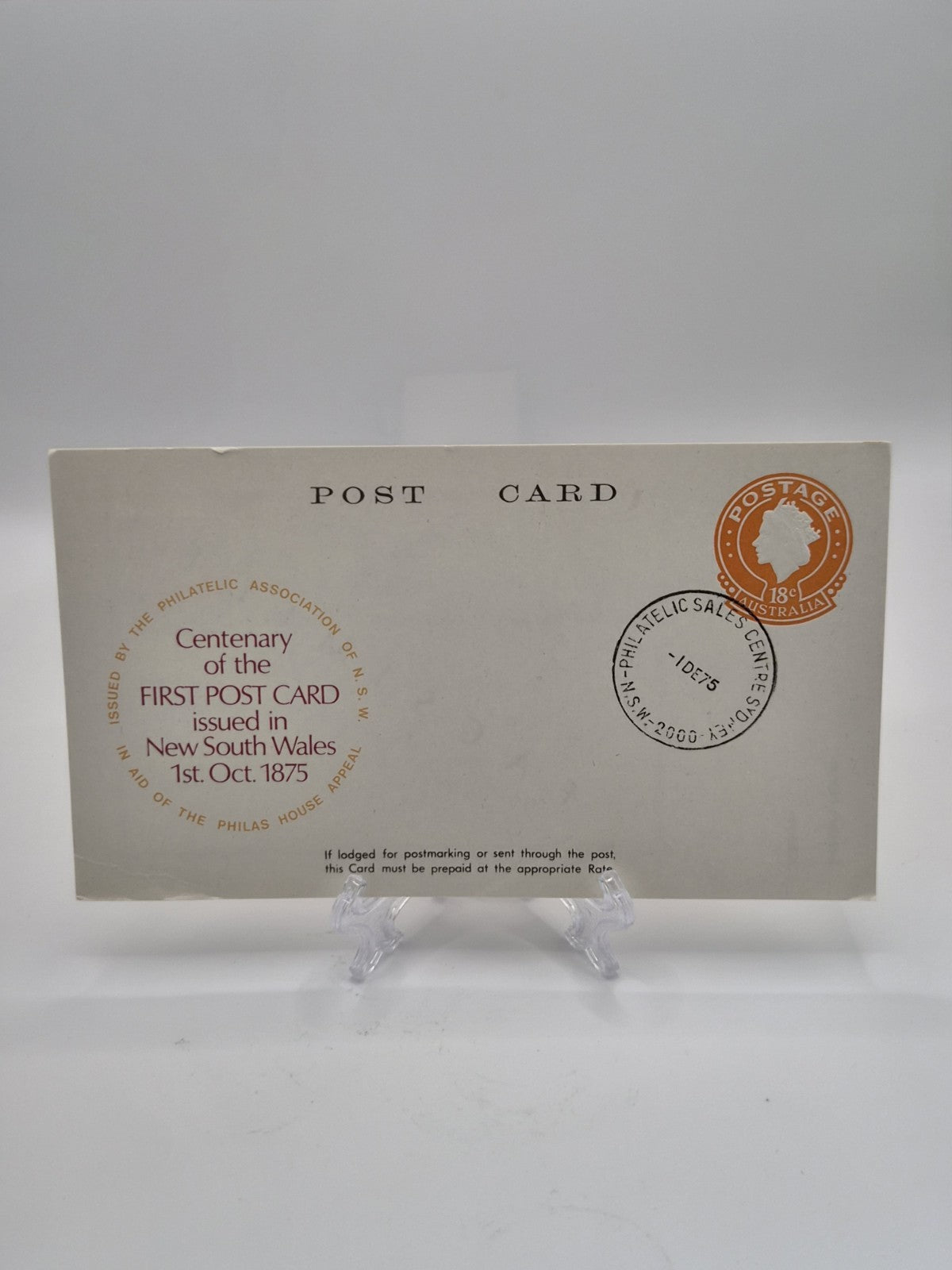 1975 Centenary of First Post Card - 18 cents embossed QEII - Syd NSW 2000