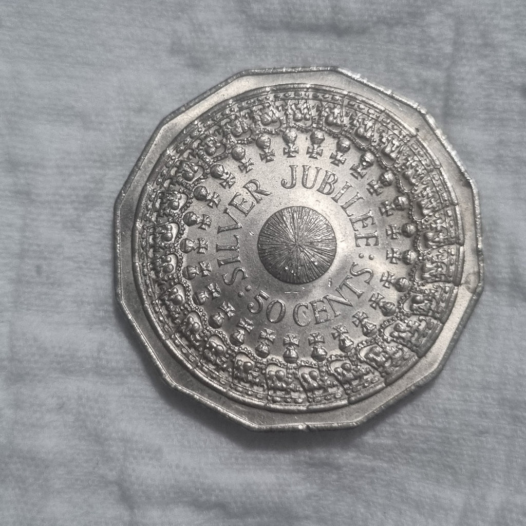 1977 Silver Jubilee 50 cent coin + Free Random FDC Included 