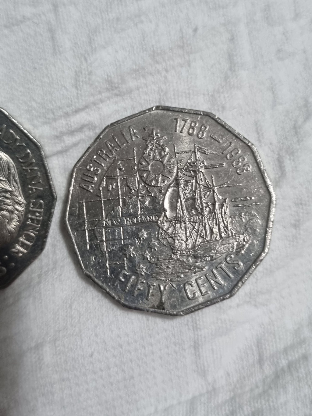 1 x 1988 50 Cent Bicentenary Coin + 1 x 1981 Prince Charles & Princes Diana 