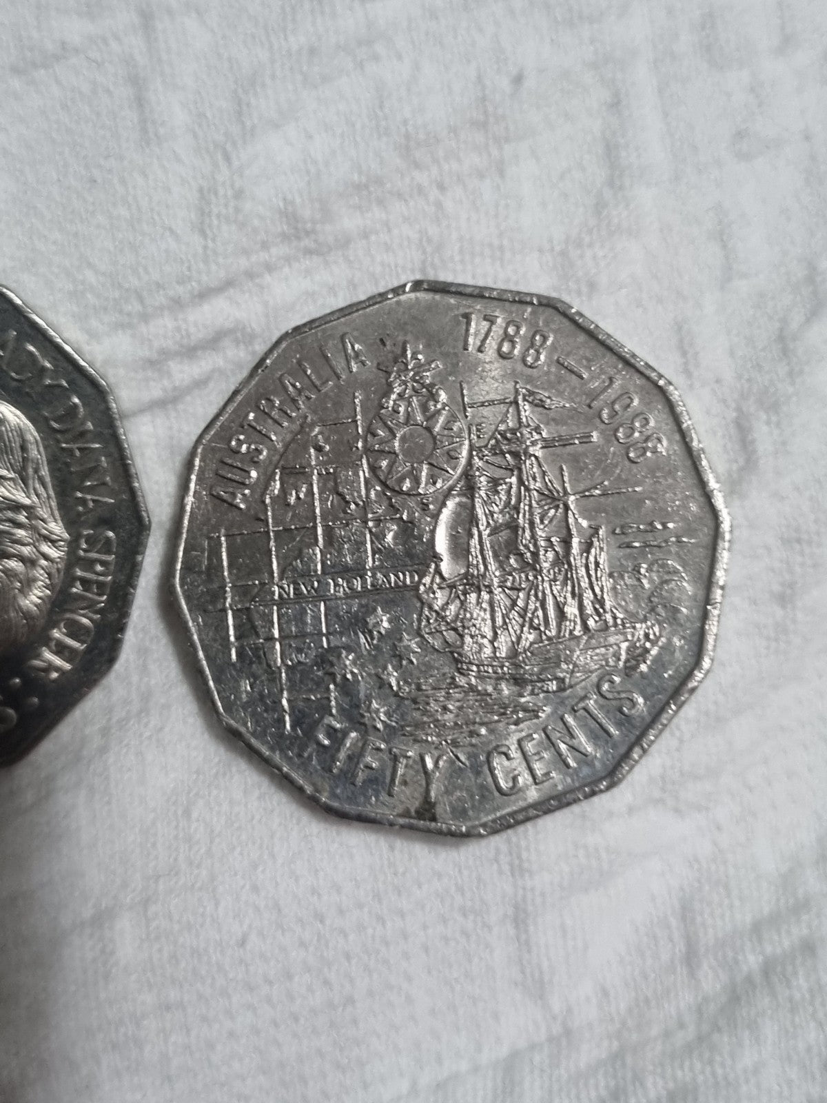 1 x 1988 50 Cent Bicentenary Coin + 1 x 1981 Prince Charles & Princes Diana 