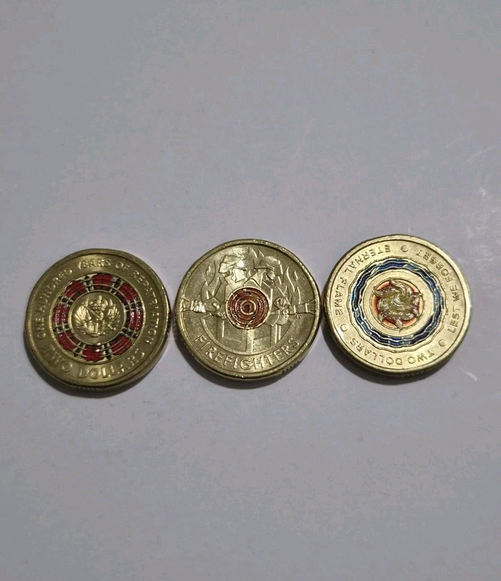 3 x  $2 Coloured Coins - Two Dollars