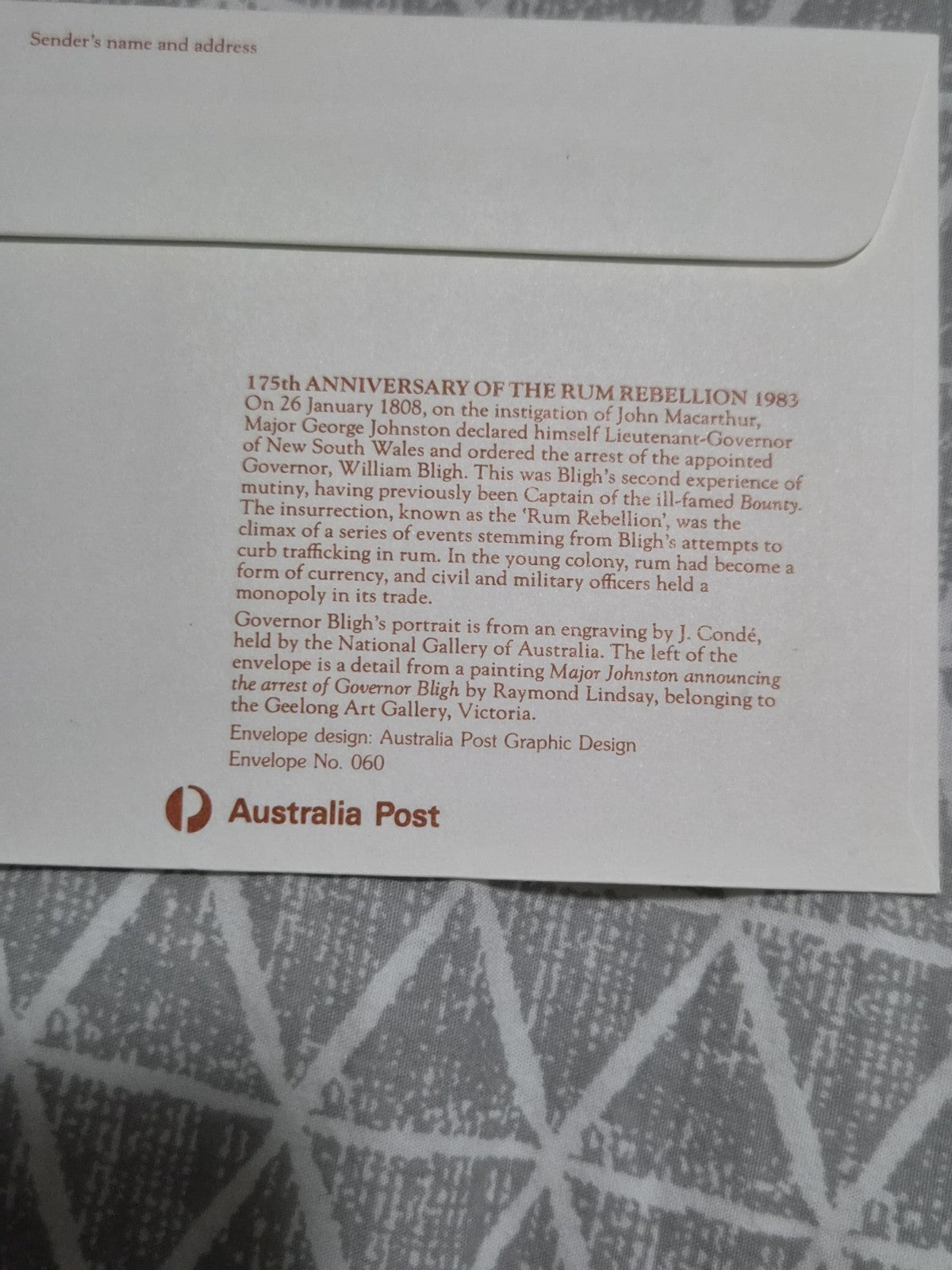 Pre-Stamped Envelope PSE - 1983 175th  Anniversary of the Rum Rebellion 