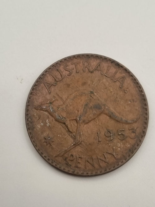 1953 Australian Penny With Dot After The A.