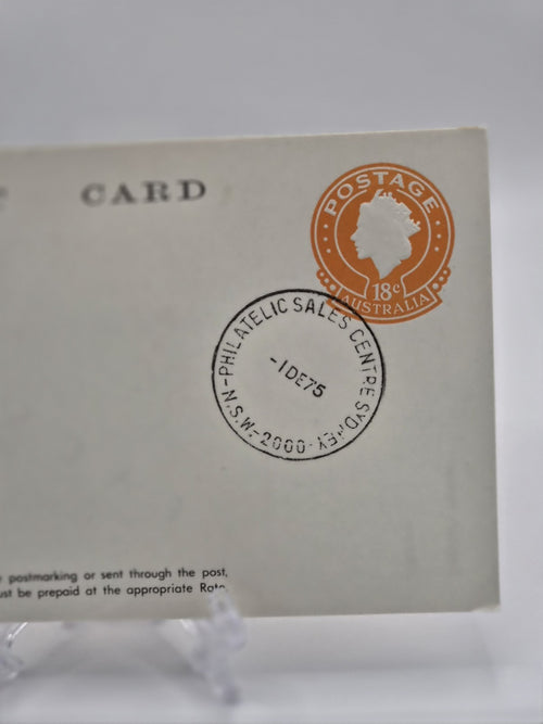 1975 Centenary of First Post Card - 18 cents embossed QEII - Syd NSW 2000