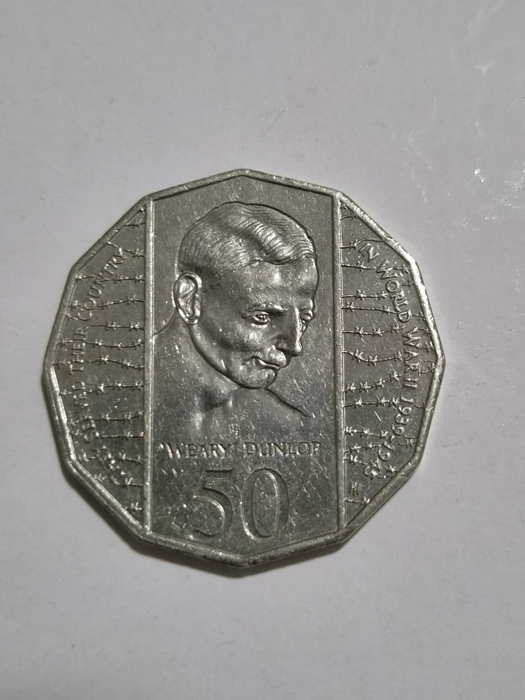 1995 aUNC 50 Cent 50c Coin - Weary Dunlop