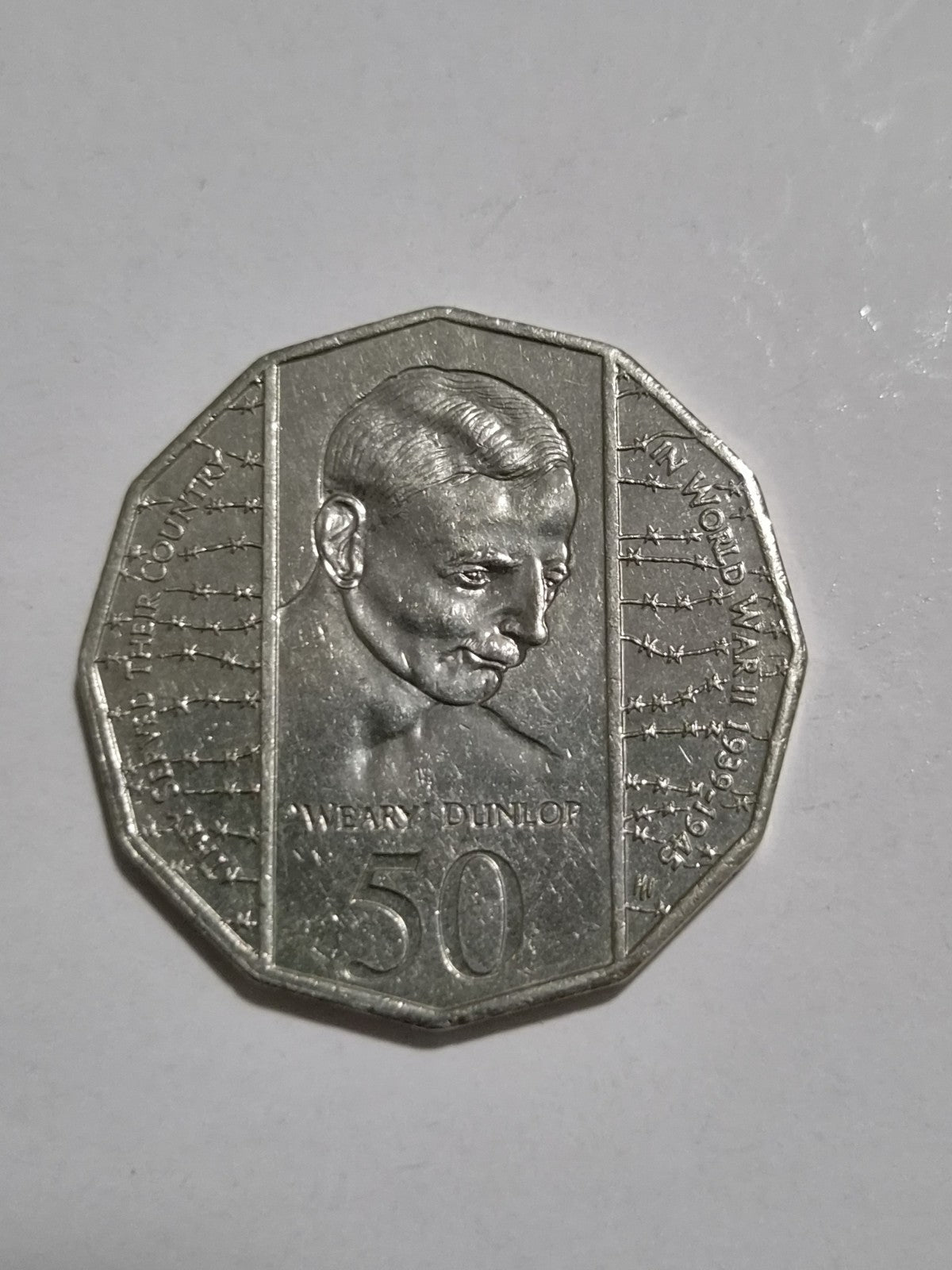 1995 aUNC 50 Cent 50c Coin - Weary Dunlop