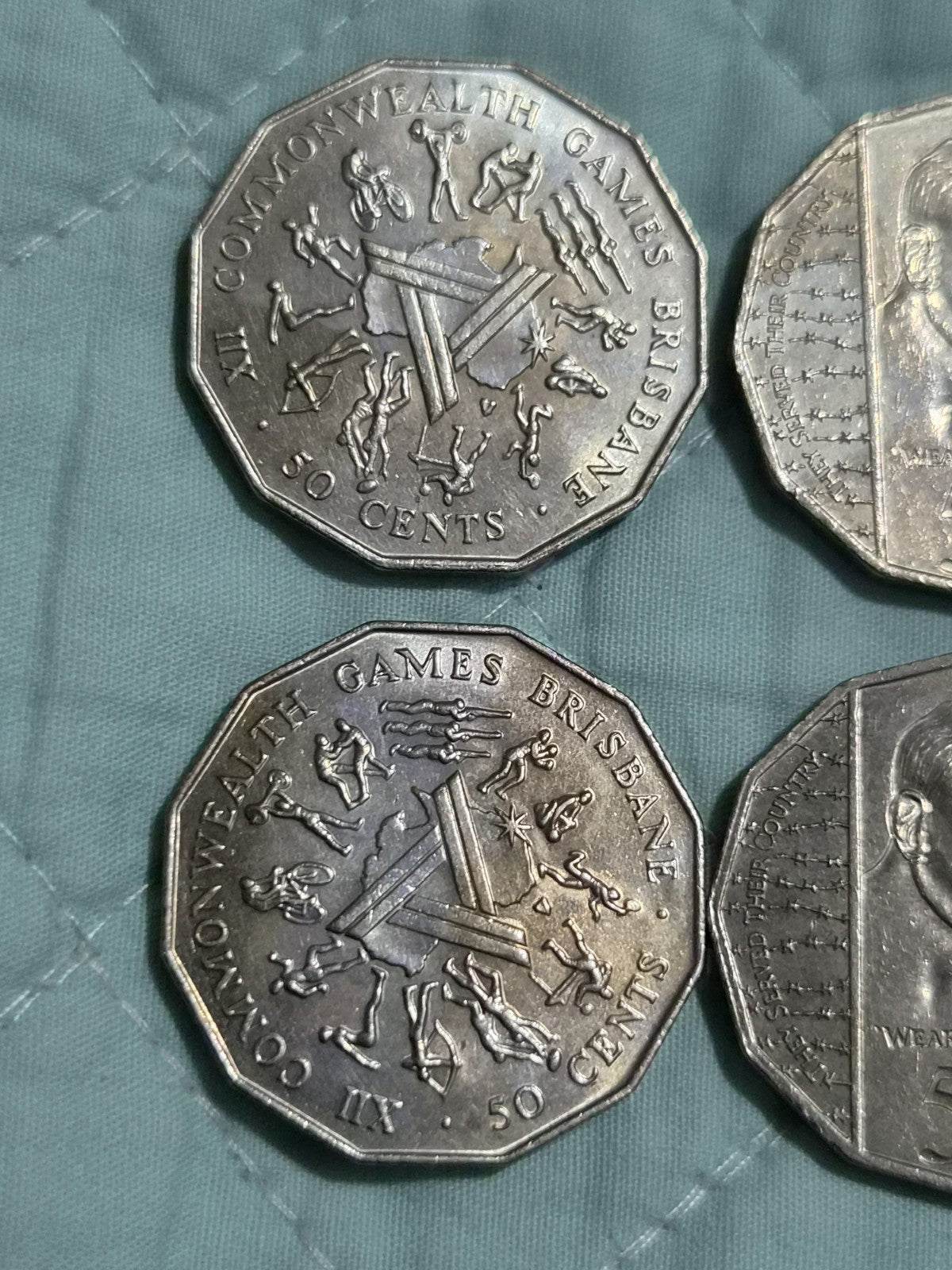 4 x 50 Cent Coins - 1982 Brisbane Commonwealth Games + 1995 Weary Dunlop