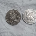 2 x 1981 Fifty Cent Coins - Princess Diana and Prince Charles & Coat Of Arms 50 