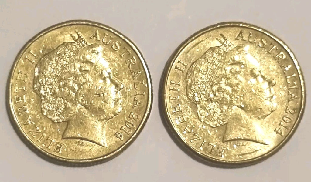 2 x 2014 1 DOLLAR COIN - $1 - 100 YEARS OF ANZACS - Circulated 