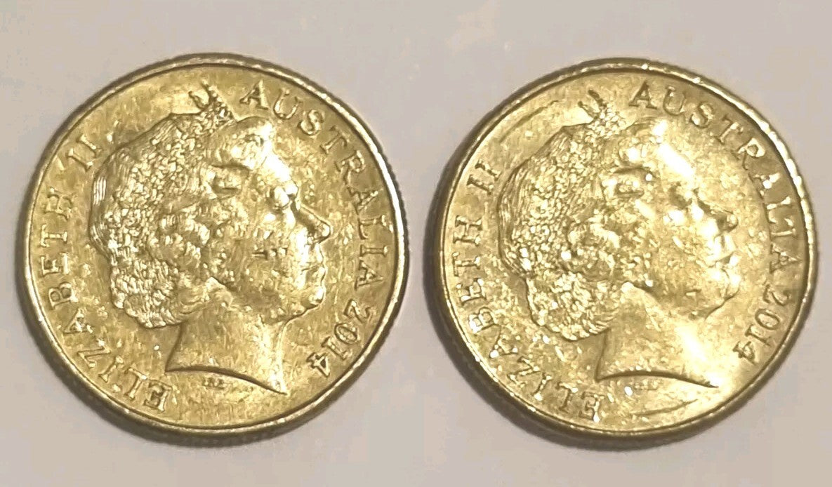 2 x 2014 1 DOLLAR COIN - $1 - 100 YEARS OF ANZACS - Circulated 