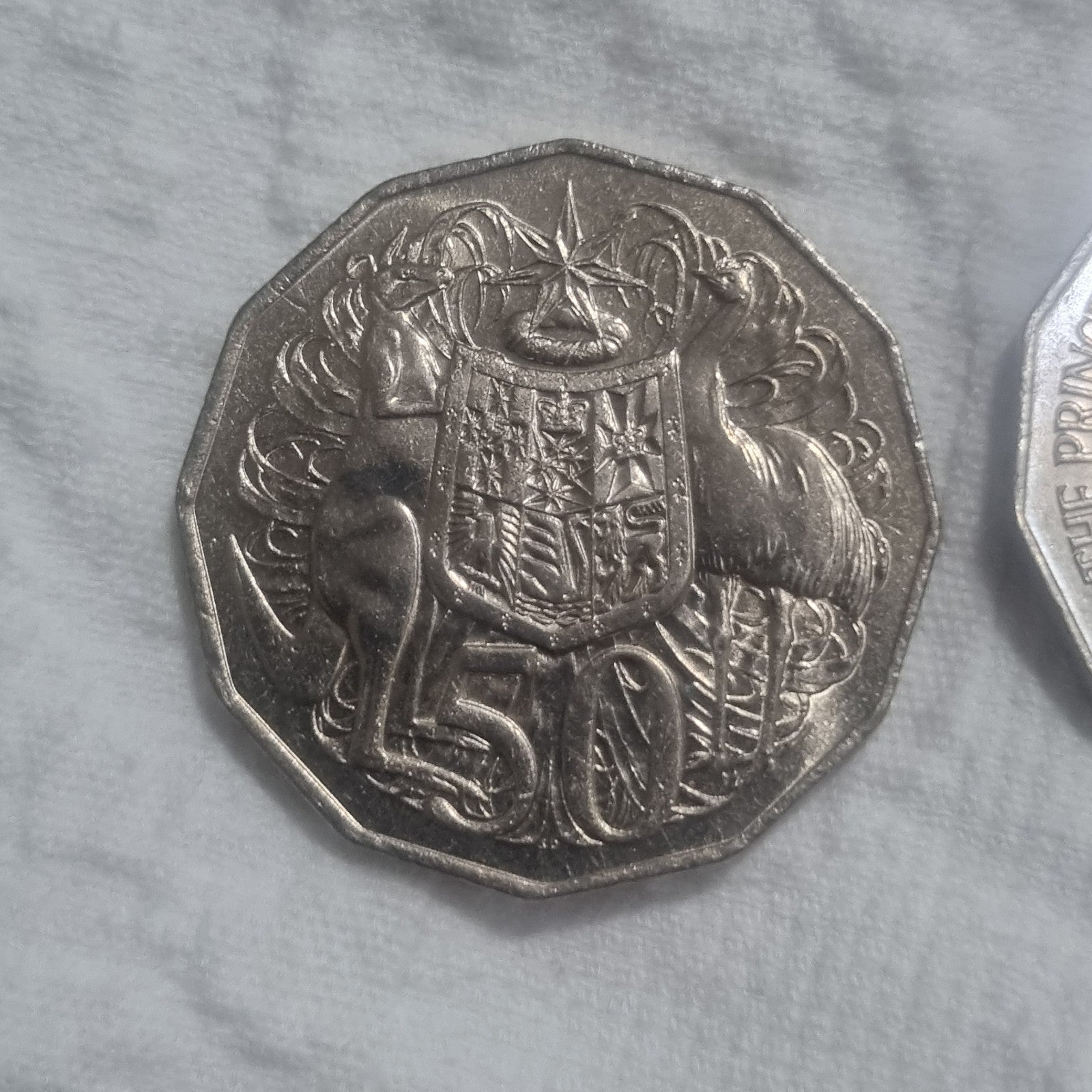 2 x 1981 Fifty Cent Coins - Princess Diana and Prince Charles & Coat Of Arms 50 