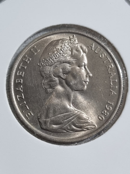 1980 10 Cent UNC Coin Australian Ten Cents In 2x2 Holder 