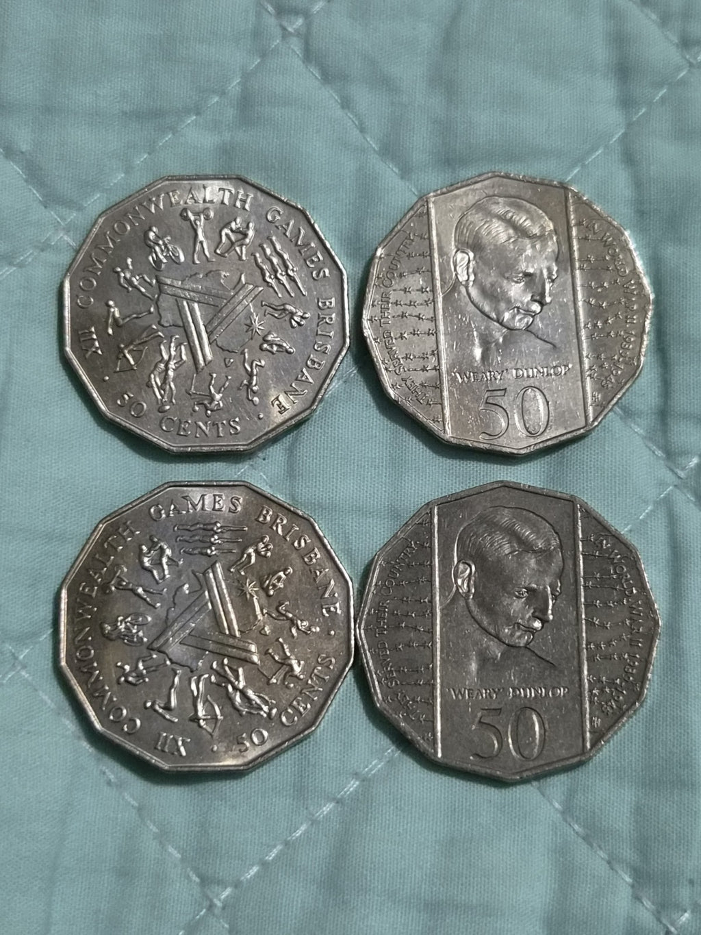 4 x 50 Cent Coins - 1982 Brisbane Commonwealth Games + 1995 Weary Dunlop