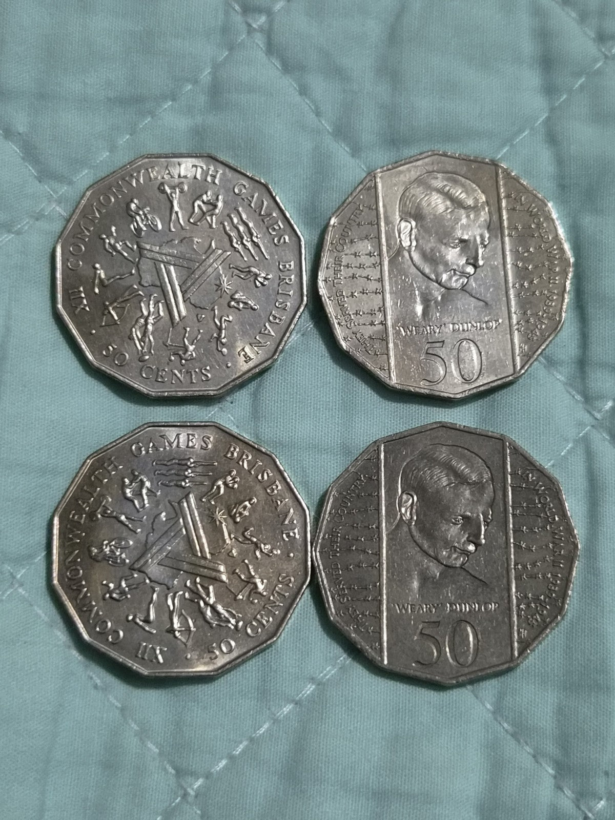 4 x 50 Cent Coins - 1982 Brisbane Commonwealth Games + 1995 Weary Dunlop