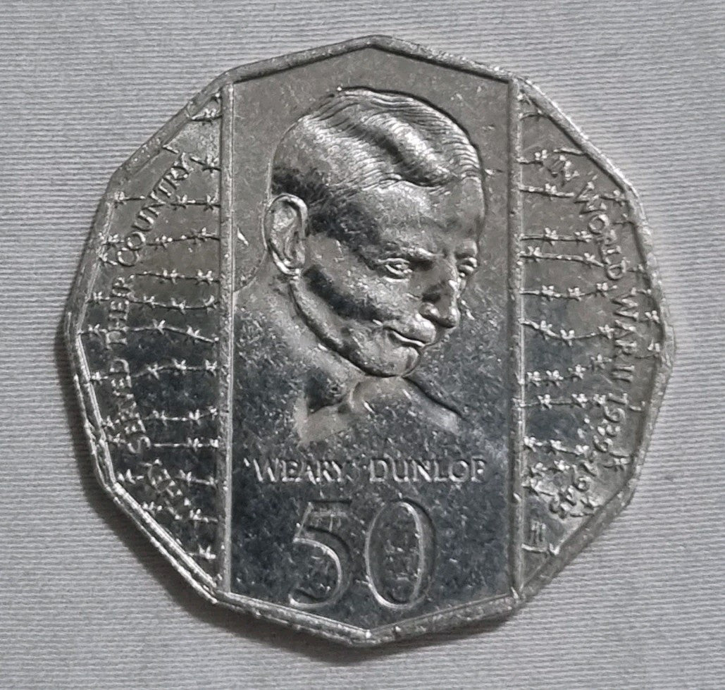 1995 aUNC 50 Cent 50c Coin - Weary Dunlop + Free Blank FDC Envelope Included